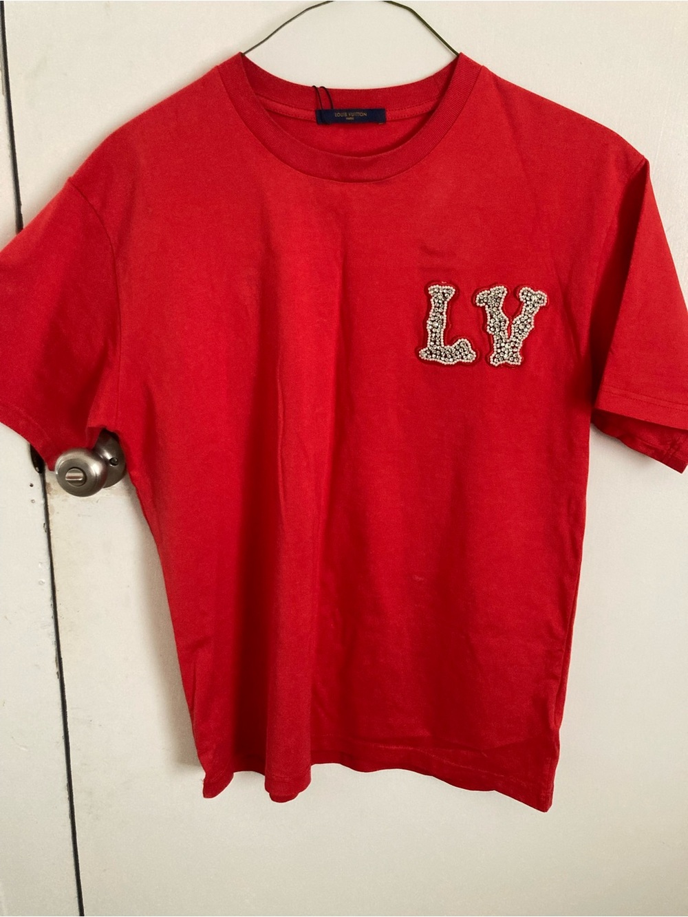 Louis Vuitton Red Short-Sleeve Tee with LV Embellished Chest Patch